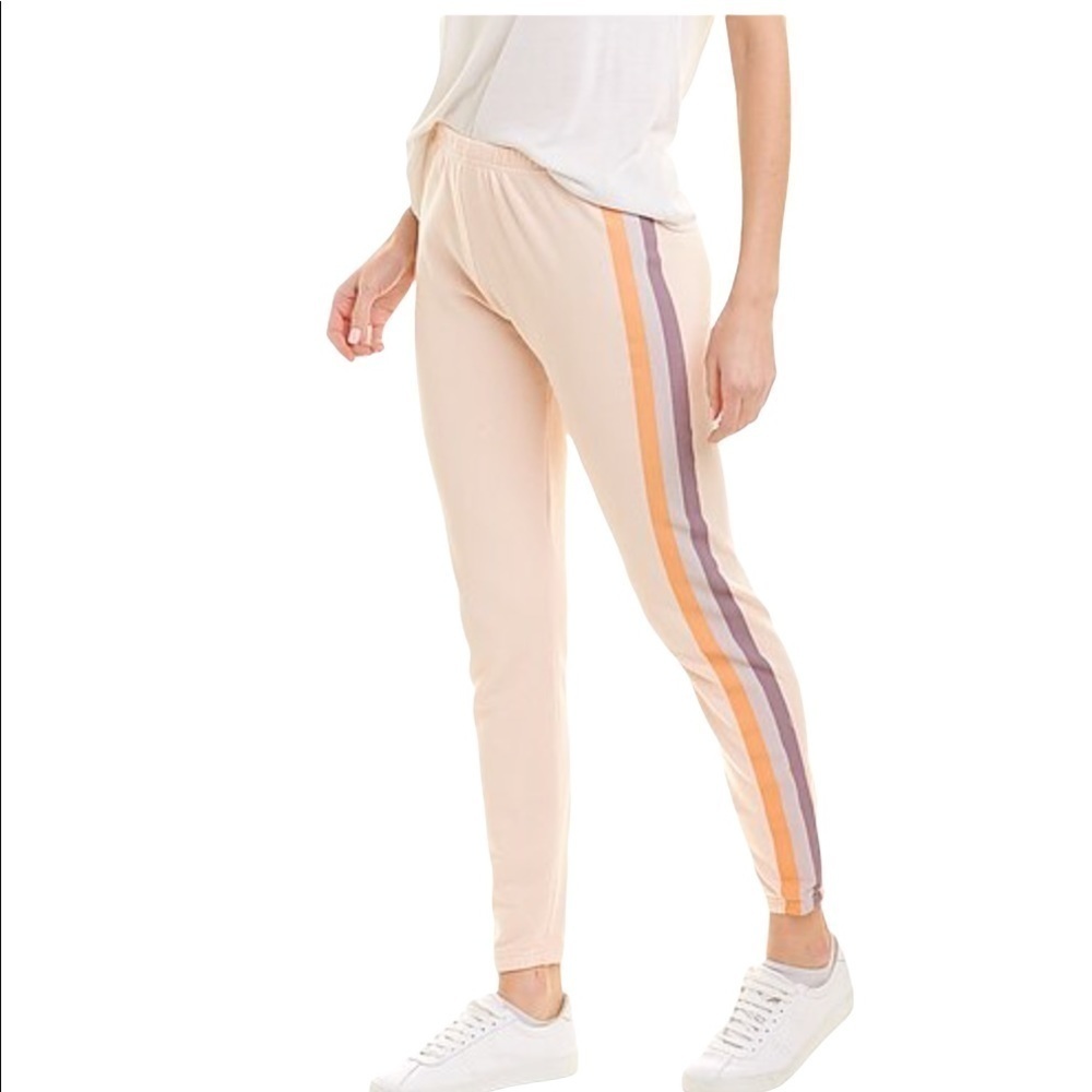 WILDFOX NWT Retro Grapefruit Striped Knox Jogger Pants Size Medium in Pink Salt